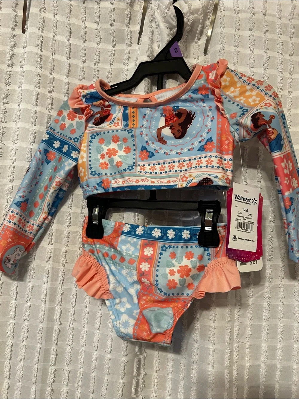Disney Princess Moana 12M Rash Guard Swimsuit Set 2 Piece Blue Orange UPF 50+